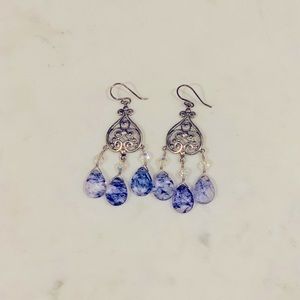 Blueberry Lace Agate drop chandelier silver earrings